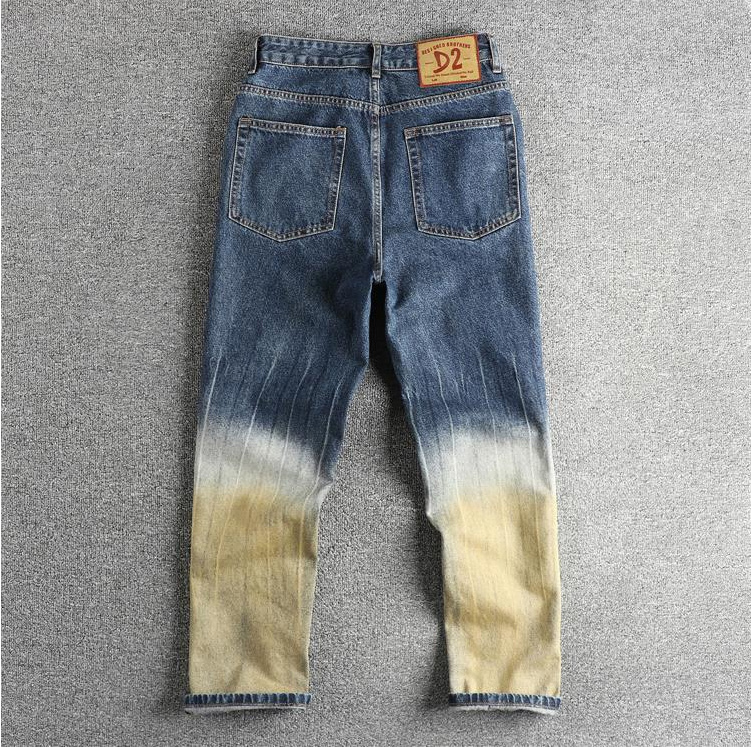 GorgeousBen Design sense splicing fashionable tie dye men's jeans loose straight tube American high street trendy youth spring and autumn pants