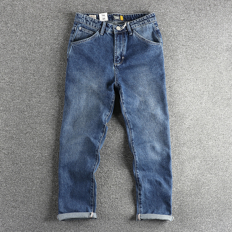GorgeousBen New high-end foreign trade washed blue jeans men's American casual retro trend straight tube non elastic youth long pants