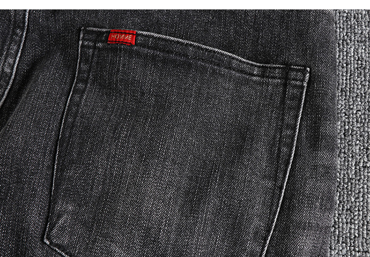 GorgeousBen Retro Black gray washed distressed color trimmed red ear denim jeans for men, straight leg American retro casual long pants