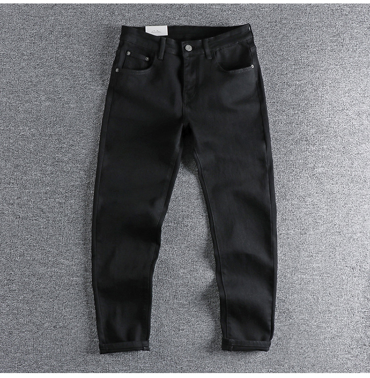 GorgeousBen Retro Black washed denim jeans with rough edges at the hems, men's cut and torn holes, European and American trend slim fit small leg pants, 9% off