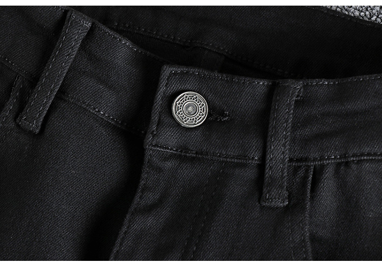 GorgeousBen Retro Black washed denim jeans with rough edges at the hems, men's cut and torn holes, European and American trend slim fit small leg pants, 9% off