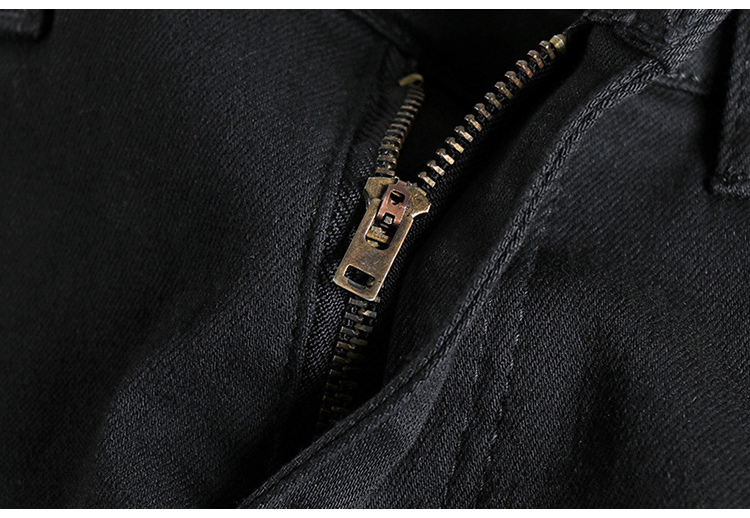 GorgeousBen Retro Black washed denim jeans with rough edges at the hems, men's cut and torn holes, European and American trend slim fit small leg pants, 9% off