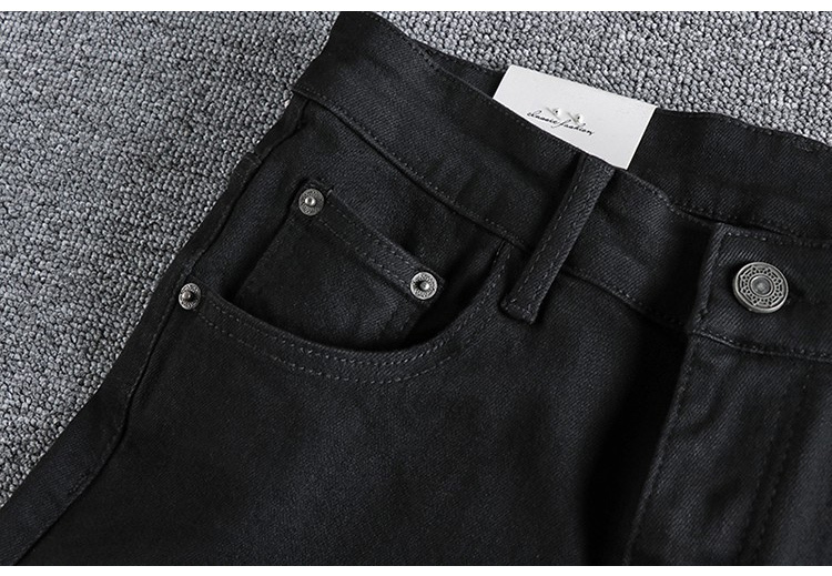 GorgeousBen Retro Black washed denim jeans with rough edges at the hems, men's cut and torn holes, European and American trend slim fit small leg pants, 9% off