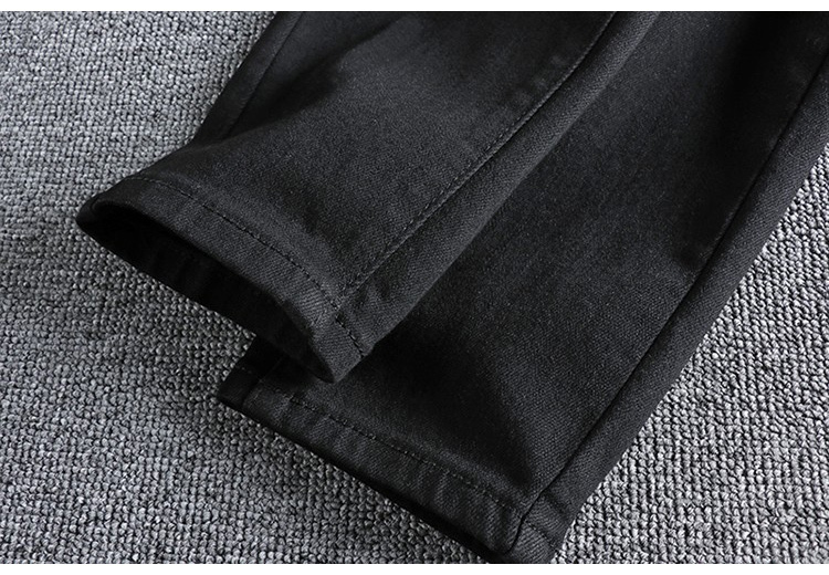 GorgeousBen Retro Black washed denim jeans with rough edges at the hems, men's cut and torn holes, European and American trend slim fit small leg pants, 9% off
