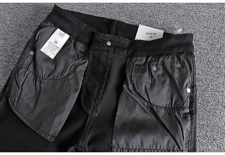 GorgeousBen Retro Black washed denim jeans with rough edges at the hems, men's cut and torn holes, European and American trend slim fit small leg pants, 9% off