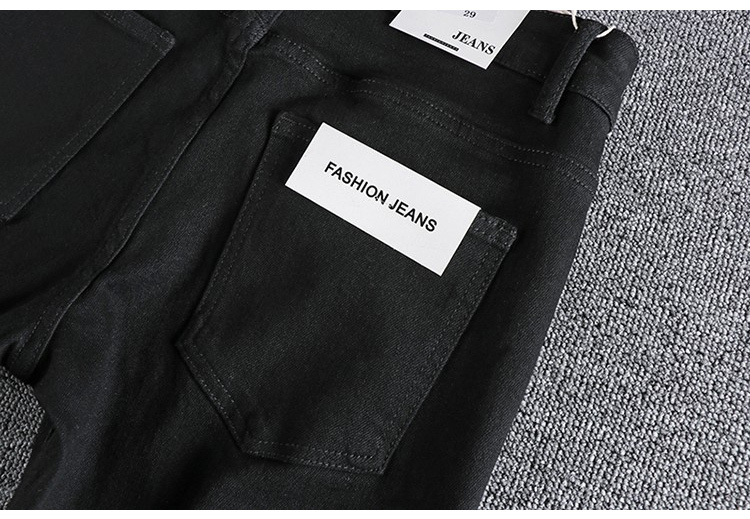 GorgeousBen Retro Black washed denim jeans with rough edges at the hems, men's cut and torn holes, European and American trend slim fit small leg pants, 9% off