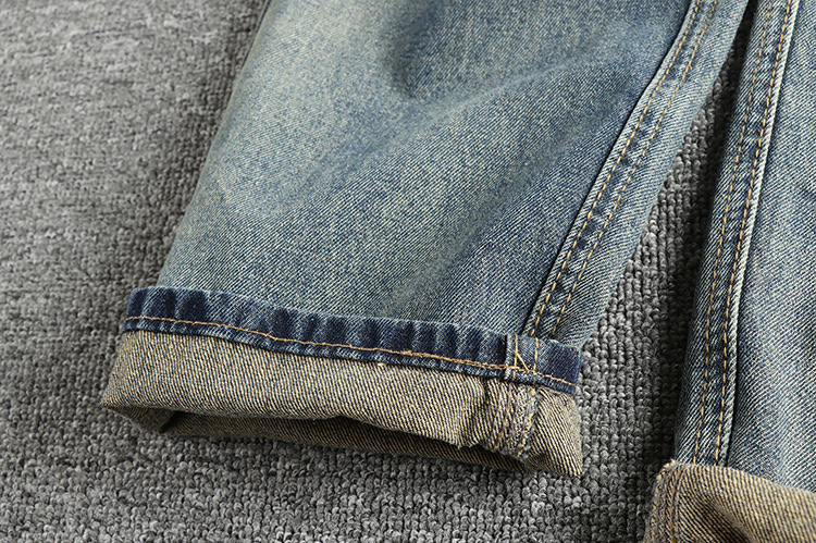 GorgeousBen American retro blue distressed washed slightly loose straight leg jeans men's woven fabric versatile pants boot pants