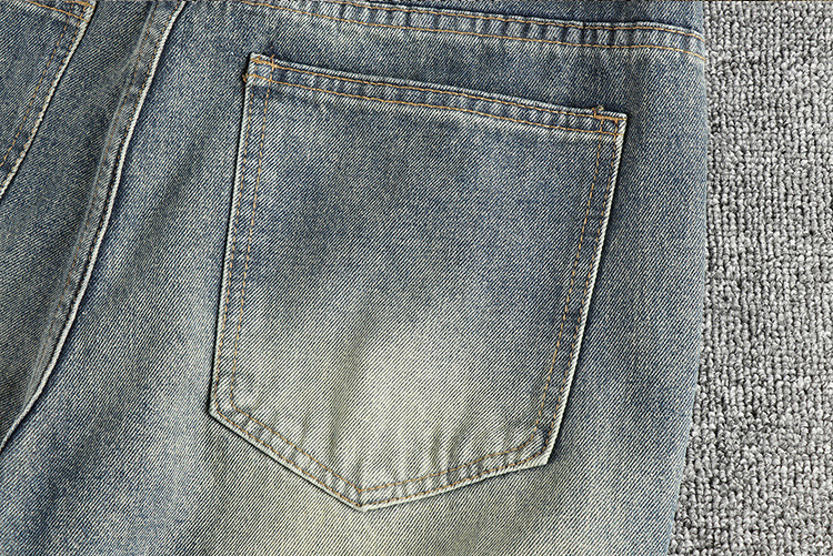 GorgeousBen American retro blue distressed washed slightly loose straight leg jeans men's woven fabric versatile pants boot pants