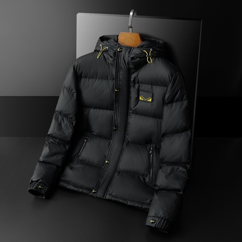 GorgeousBen European fashion brand men's down jacket with small monster embroidery hooded warm jacket 2026 winter white duck down
