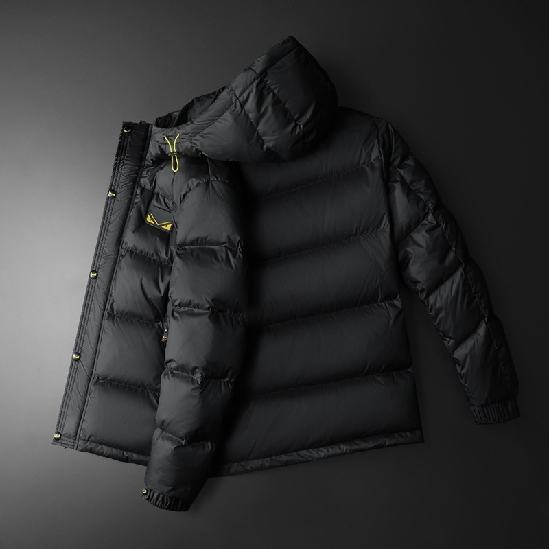 GorgeousBen European fashion brand men's down jacket with small monster embroidery hooded warm jacket 2026 winter white duck down