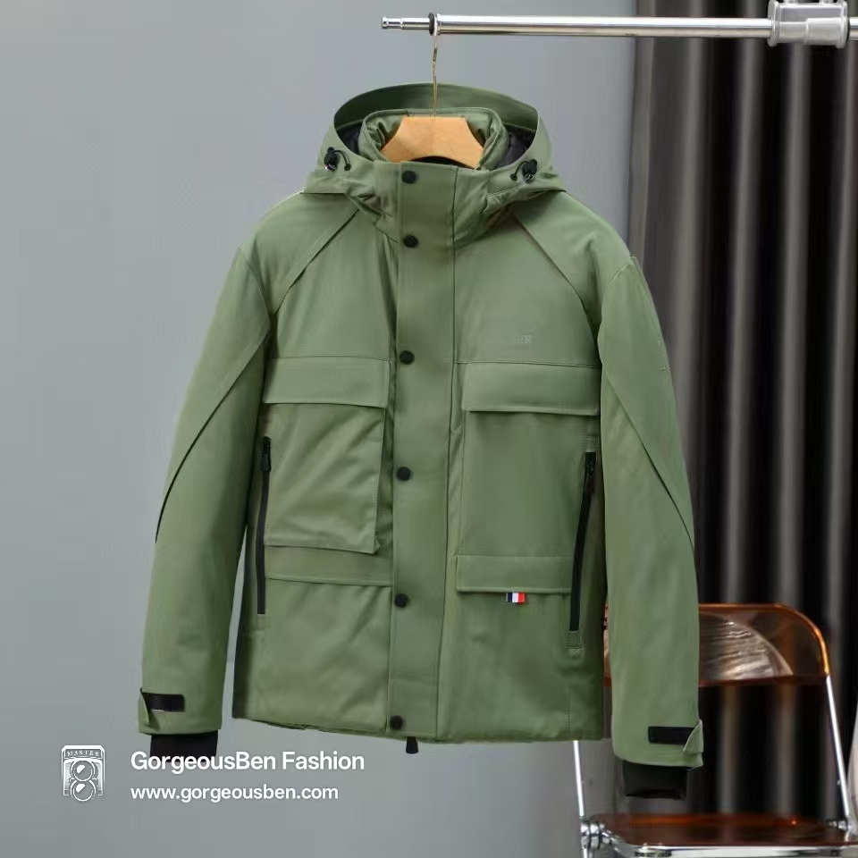 GorgeousBen 2025 New M-Series Men's Utility Hooded Short Down Jacket - Multi-Pocket Outdoor Casual Warm Puffer Coat (Winter, Water-Resistant)