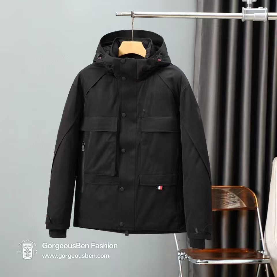GorgeousBen 2025 New M-Series Men's Utility Hooded Short Down Jacket - Multi-Pocket Outdoor Casual Warm Puffer Coat (Winter, Water-Resistant)