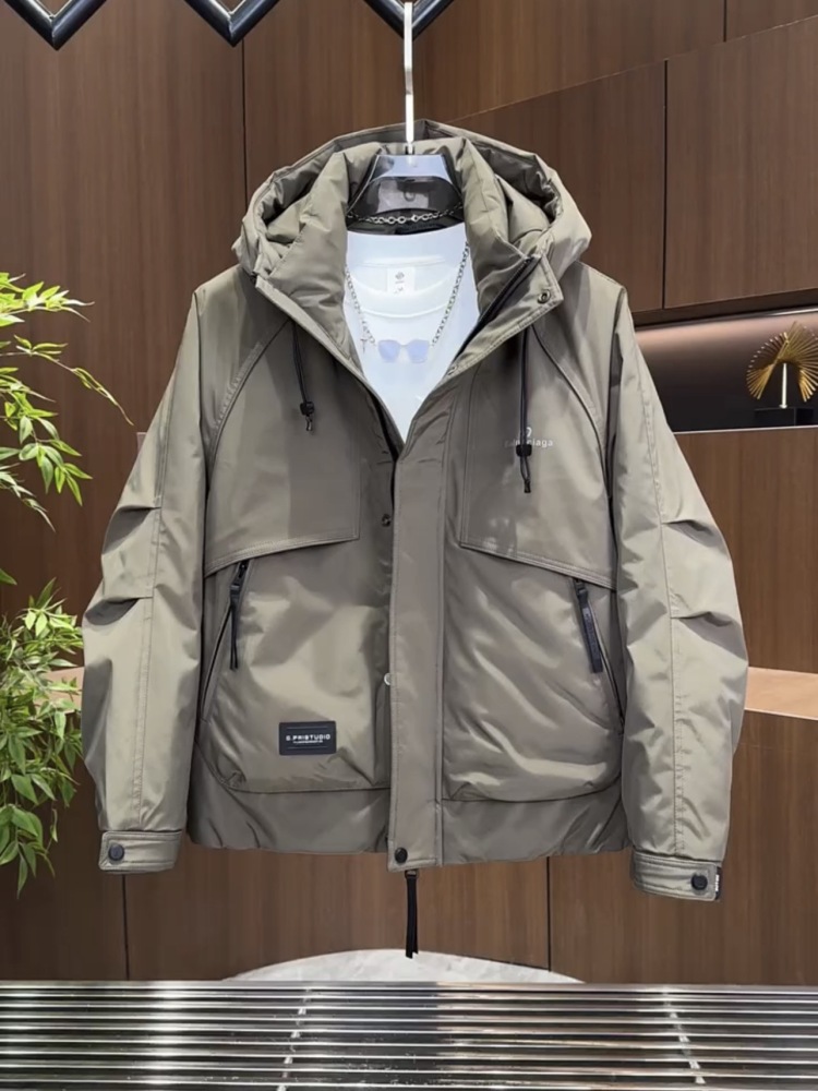 GorgeousBen Fashion Brand Men's 2025 New Workwear Down Jacket Oversized Warm Hooded Winter Padded Coat