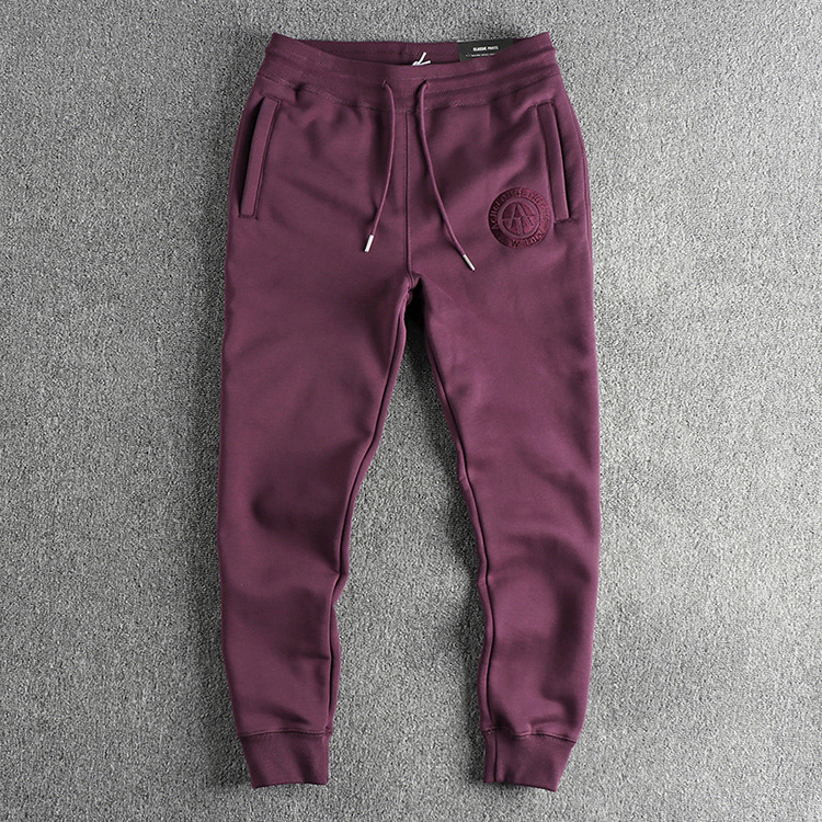 GorgeousBen Men's Fleece-Lined Sweatpants, Navy Blue Washed American Style, Heavyweight Embroidered Tapered Casual Winter Trousers