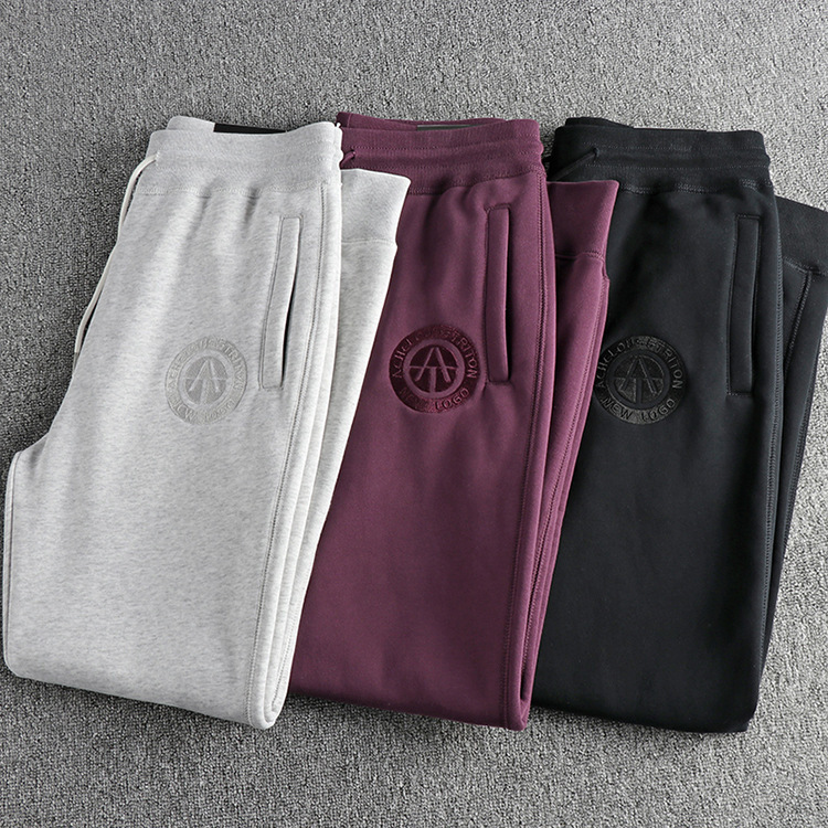 GorgeousBen Men's Fleece-Lined Sweatpants, Navy Blue Washed American Style, Heavyweight Embroidered Tapered Casual Winter Trousers