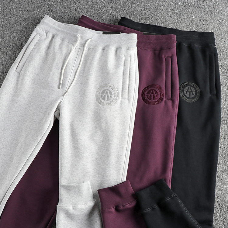 GorgeousBen Men's Fleece-Lined Sweatpants, Navy Blue Washed American Style, Heavyweight Embroidered Tapered Casual Winter Trousers