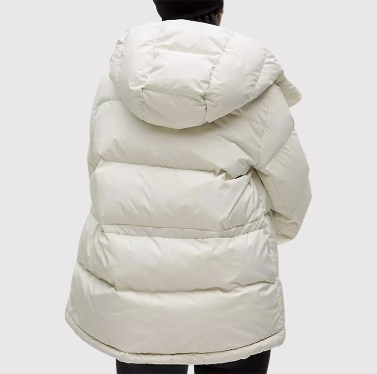 GorgeousBen Women's Short Puffer Jacket, 5-Grid Wunder Puff Hooded Coat, 90% White Goose Down Fill, Water-Wind-Stain Resistant, Oversized Bread Style Winter Jacket