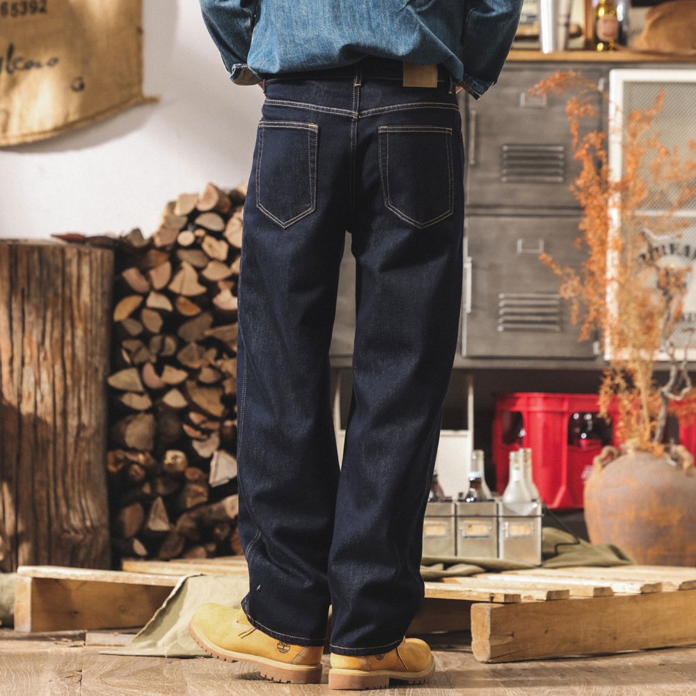 GorgeousBen Men's American Vintage Raw Denim Jeans - Straight Leg Relaxed Fit Stone Washed Urban Streetwear AW2025