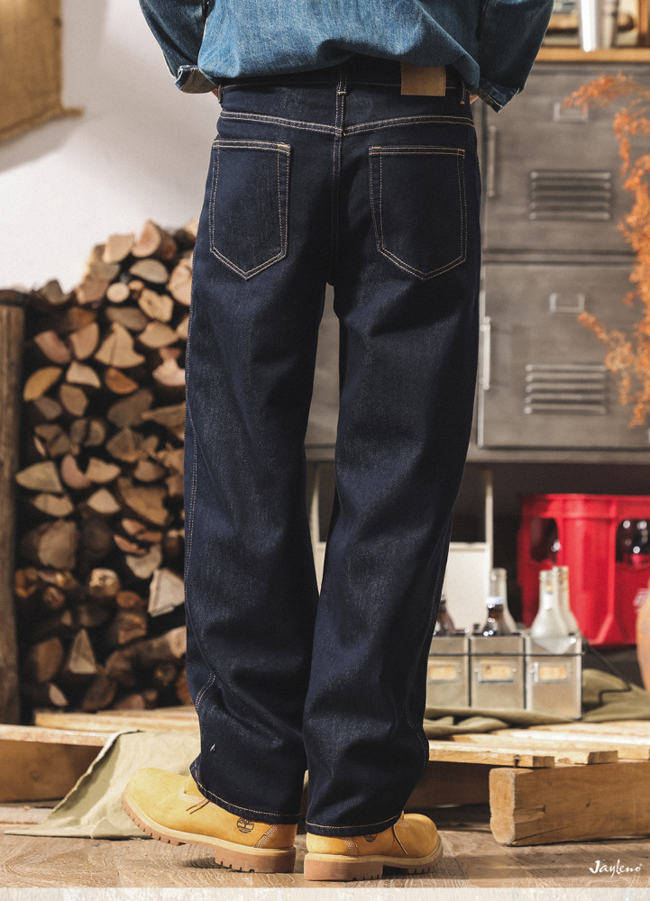 GorgeousBen Men's American Vintage Raw Denim Jeans - Straight Leg Relaxed Fit Stone Washed Urban Streetwear AW2025