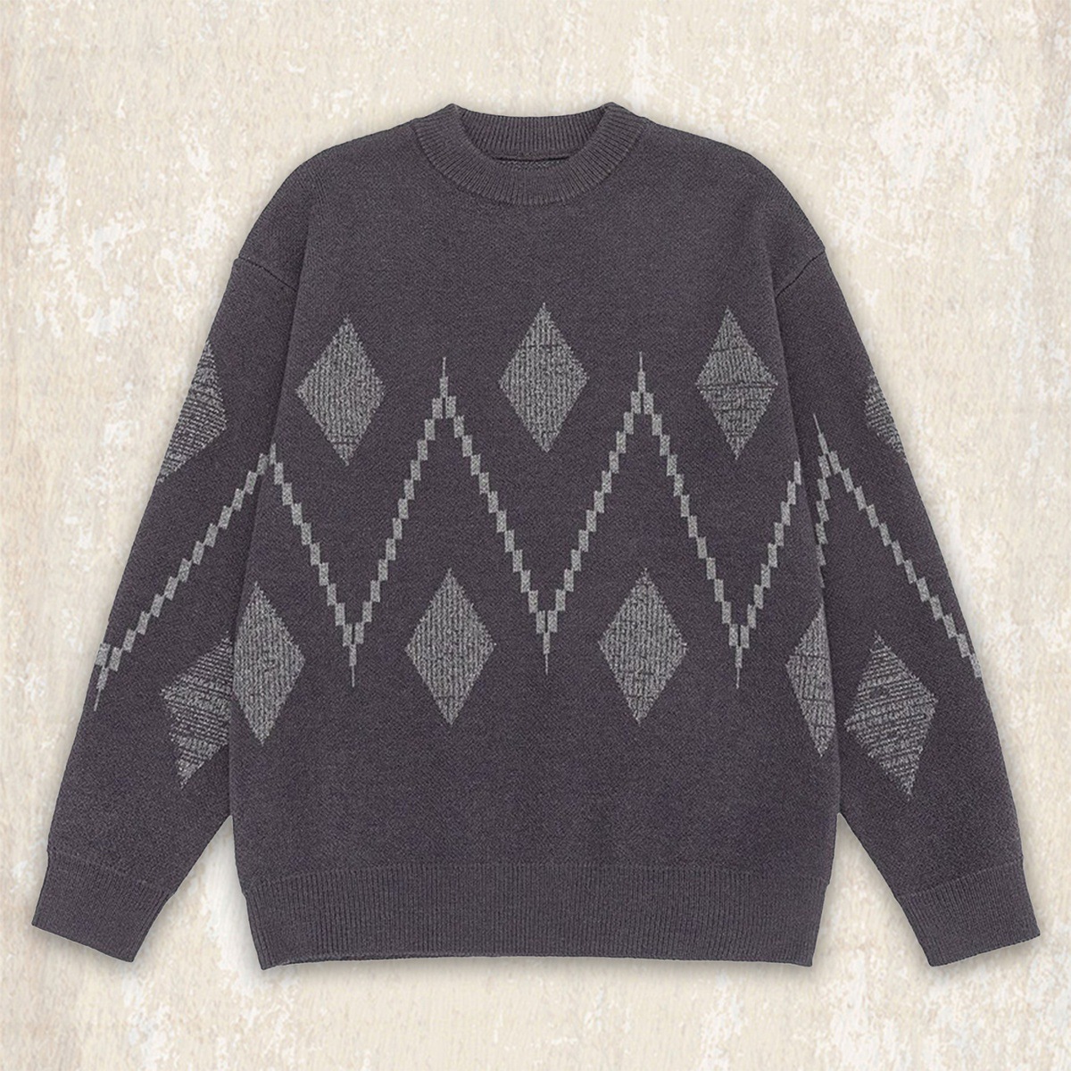 GorgeousBen Fair Isle Knit Sweater Men, 2026 Winter Thick Warm Retro Pullover, Geometric Pattern Crewneck