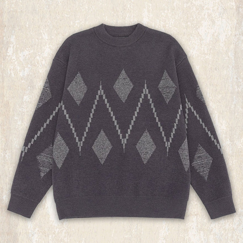 GorgeousBen Fair Isle Knit Sweater Men, 2026 Winter Thick Warm Retro Pullover, Geometric Pattern Crewneck