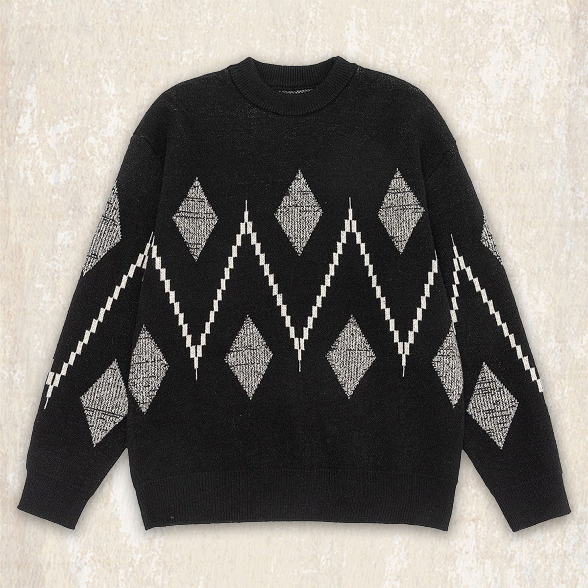 GorgeousBen Fair Isle Knit Sweater Men, 2026 Winter Thick Warm Retro Pullover, Geometric Pattern Crewneck