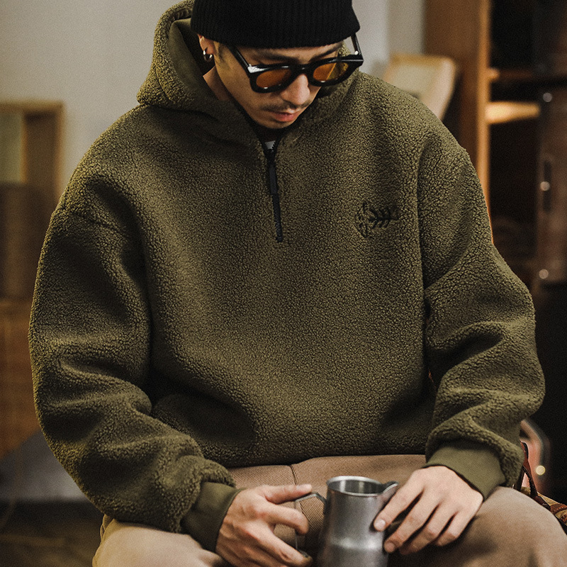 GorgeousBen ​ Jeanswest Men's Sherpa Fleece Hoodie, 2025 Autumn Winter New Thickened American Casual Pullover"
