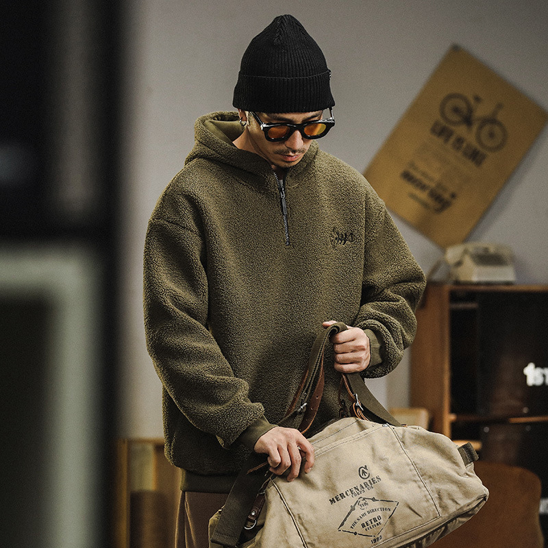 GorgeousBen ​ Jeanswest Men's Sherpa Fleece Hoodie, 2025 Autumn Winter New Thickened American Casual Pullover"