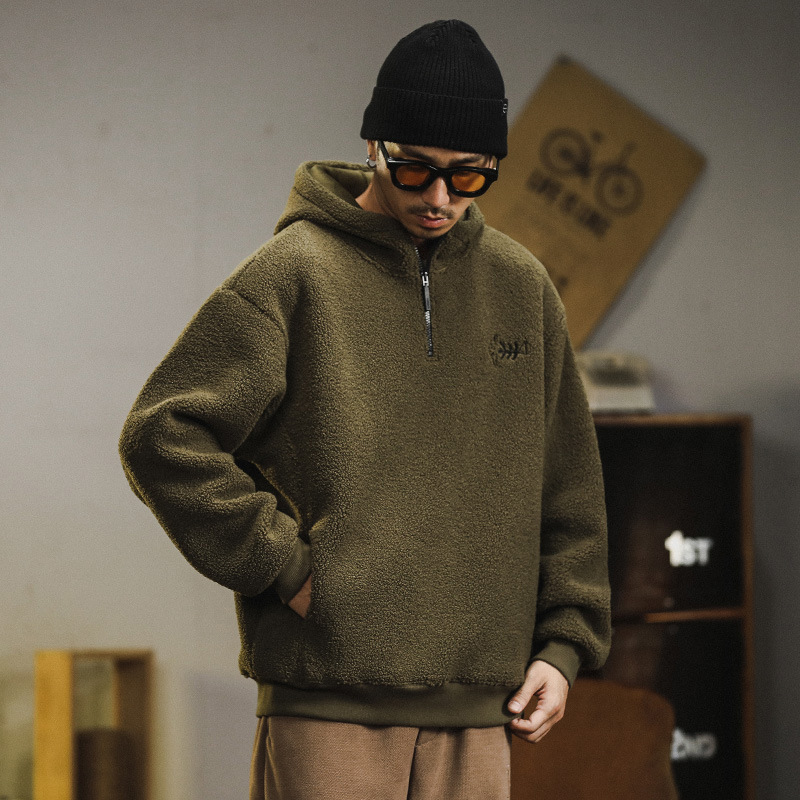 GorgeousBen ​ Jeanswest Men's Sherpa Fleece Hoodie, 2025 Autumn Winter New Thickened American Casual Pullover"