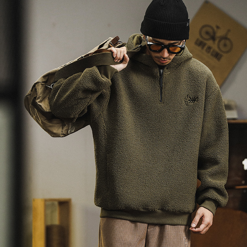 GorgeousBen ​ Jeanswest Men's Sherpa Fleece Hoodie, 2025 Autumn Winter New Thickened American Casual Pullover"