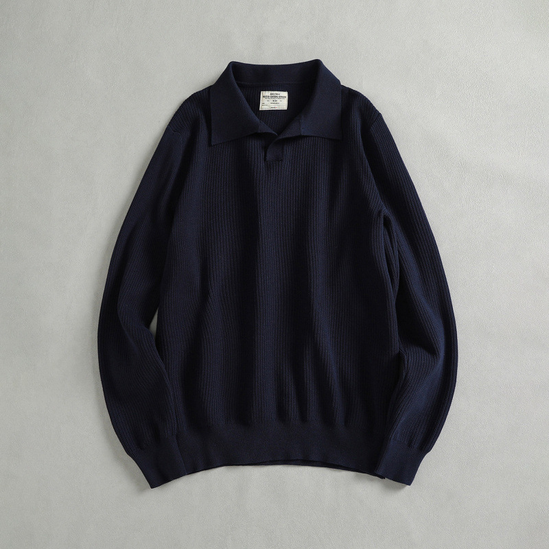 GorgeousBen Men's Relaxed Fit Seagull Collar Knitted Sweater, American Retro Vintage Polo Shirt