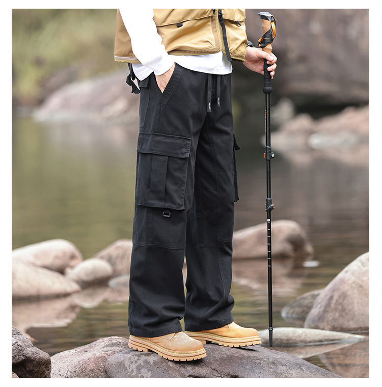 GorgeousBen Spring Autumn New Style Men's Straight Leg 100% Cotton Cargo Pants - Loose Versatile Fade-Resistant Soft Comfortable Casual Trousers