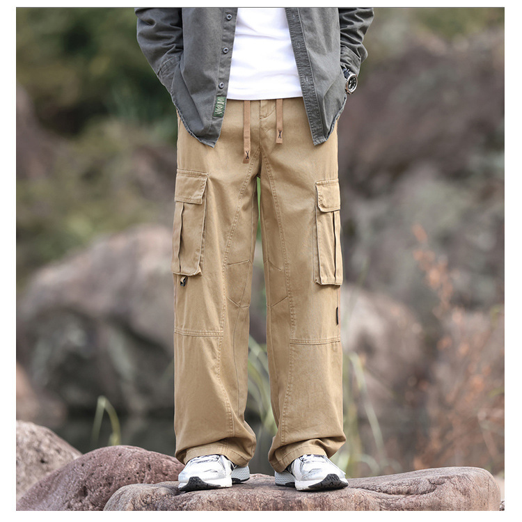 GorgeousBen Spring Autumn New Style Men's Straight Leg 100% Cotton Cargo Pants - Loose Versatile Fade-Resistant Soft Comfortable Casual Trousers