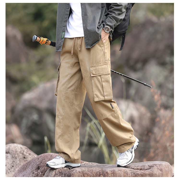 GorgeousBen Spring Autumn New Style Men's Straight Leg 100% Cotton Cargo Pants - Loose Versatile Fade-Resistant Soft Comfortable Casual Trousers