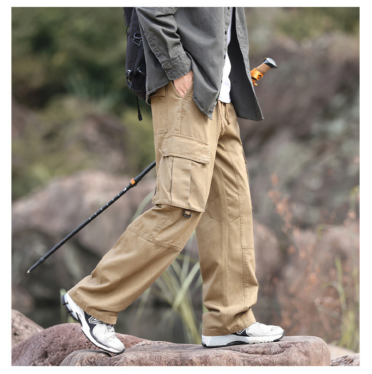 GorgeousBen Spring Autumn New Style Men's Straight Leg 100% Cotton Cargo Pants - Loose Versatile Fade-Resistant Soft Comfortable Casual Trousers