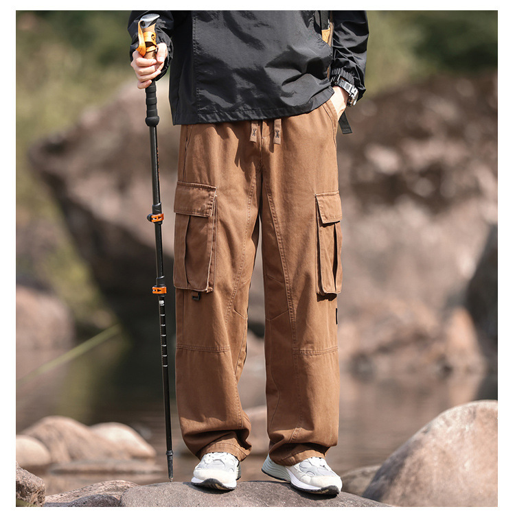 GorgeousBen Spring Autumn New Style Men's Straight Leg 100% Cotton Cargo Pants - Loose Versatile Fade-Resistant Soft Comfortable Casual Trousers