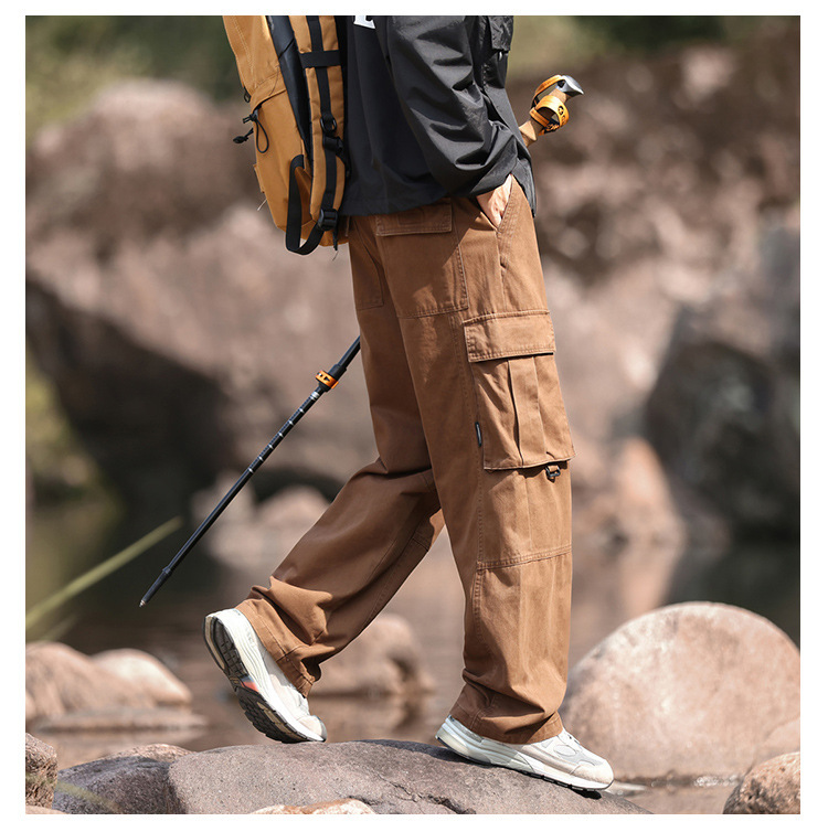 GorgeousBen Spring Autumn New Style Men's Straight Leg 100% Cotton Cargo Pants - Loose Versatile Fade-Resistant Soft Comfortable Casual Trousers