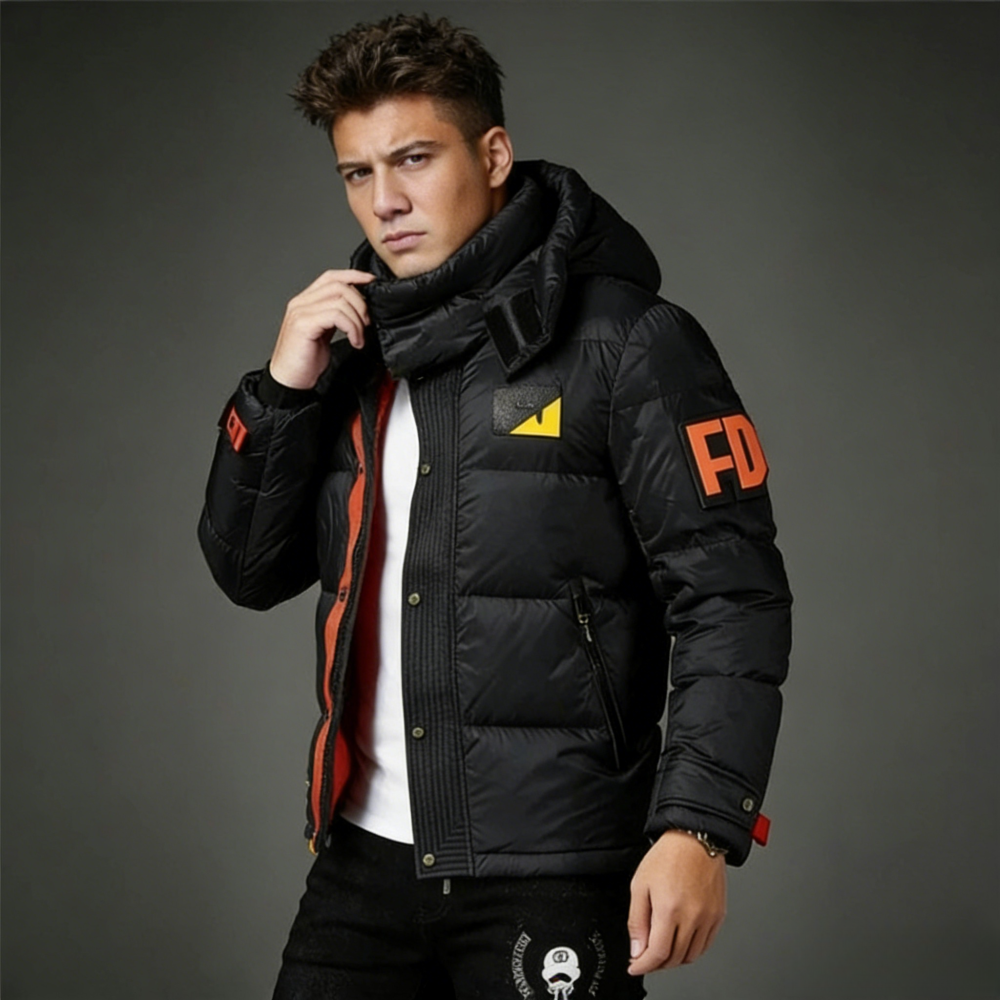 GorgeousBen 2025 Winter Trendy Down Jacket Men's New Hooded Trendy Brand Fashion Winter Down Jacket Warm Coat Black