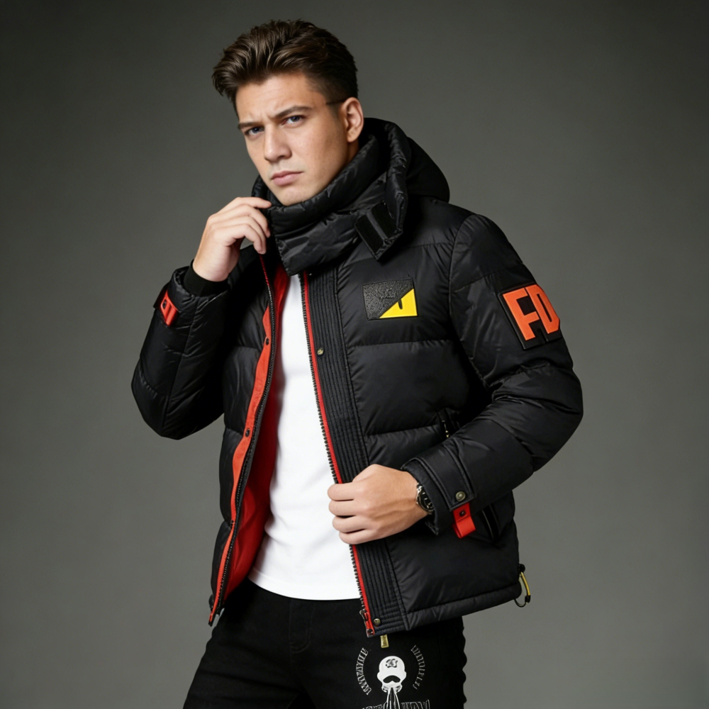 GorgeousBen 2025 Winter Trendy Down Jacket Men's New Hooded Trendy Brand Fashion Winter Down Jacket Warm Coat Black