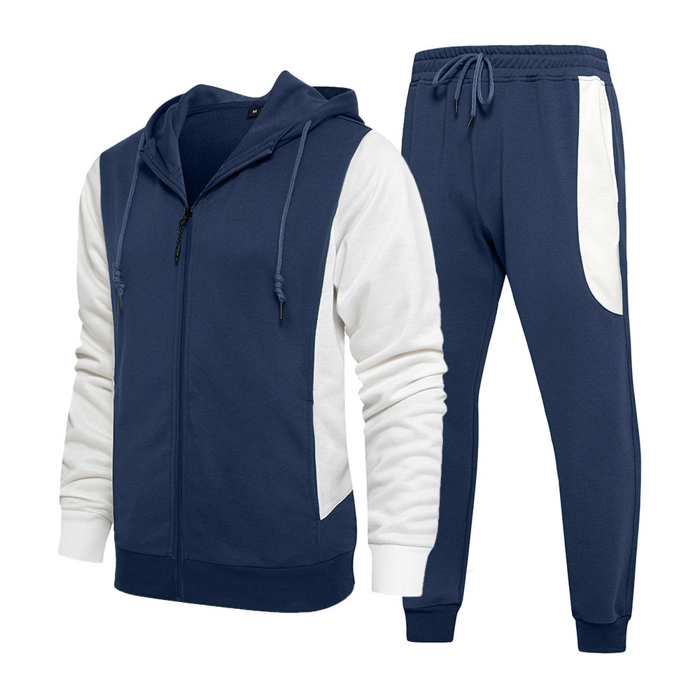 GorgeousBen Wholesale Men's 2025 Winter New Hoodie 2-Piece Tracksuit Long Sleeve Color Block Casual Sportswear