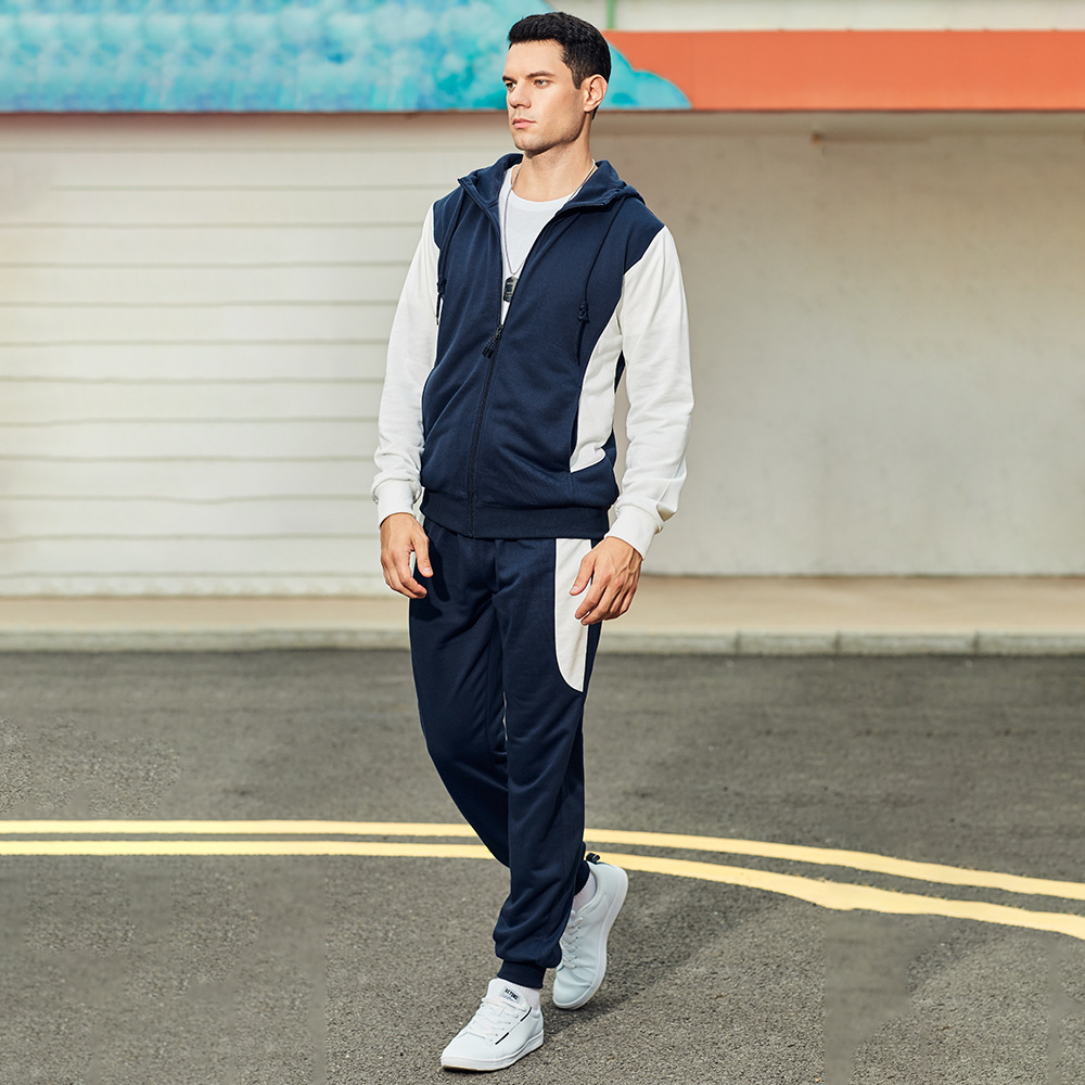 GorgeousBen Wholesale Men's 2025 Winter New Hoodie 2-Piece Tracksuit Long Sleeve Color Block Casual Sportswear