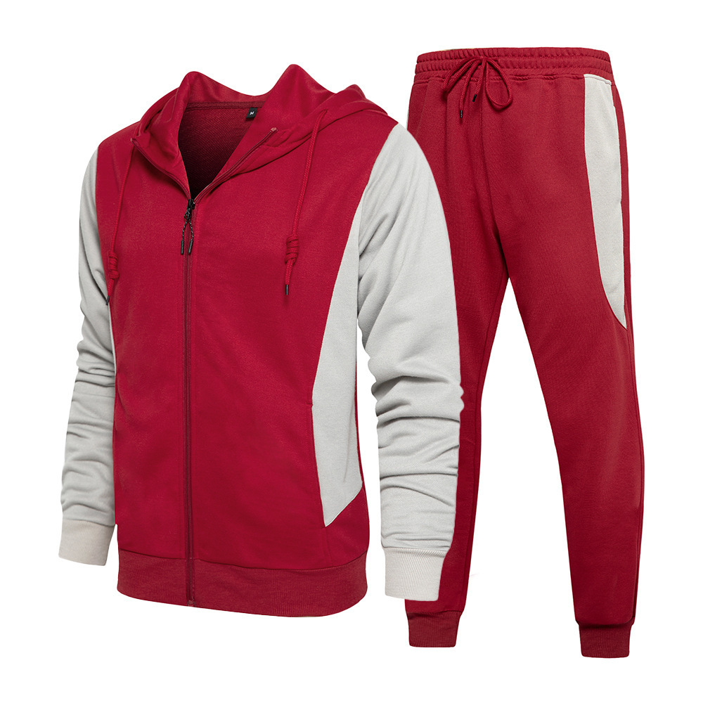 GorgeousBen Wholesale Men's 2025 Winter New Hoodie 2-Piece Tracksuit Long Sleeve Color Block Casual Sportswear