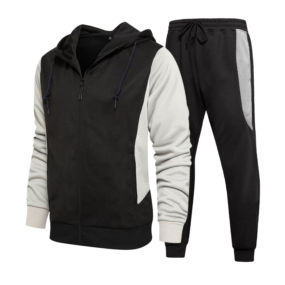 GorgeousBen Wholesale Men's 2025 Winter New Hoodie 2-Piece Tracksuit Long Sleeve Color Block Casual Sportswear