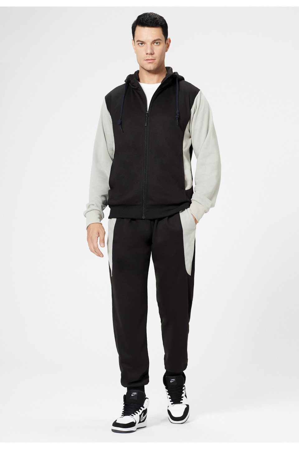 GorgeousBen Wholesale Men's 2025 Winter New Hoodie 2-Piece Tracksuit Long Sleeve Color Block Casual Sportswear