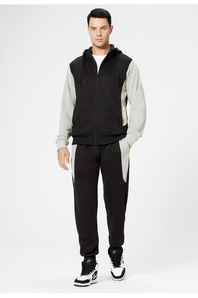 GorgeousBen Wholesale Men's 2025 Winter New Hoodie 2-Piece Tracksuit Long Sleeve Color Block Casual Sportswear