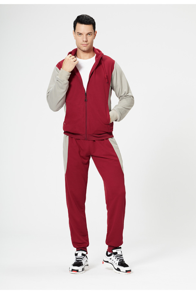 GorgeousBen Wholesale Men's 2025 Winter New Hoodie 2-Piece Tracksuit Long Sleeve Color Block Casual Sportswear