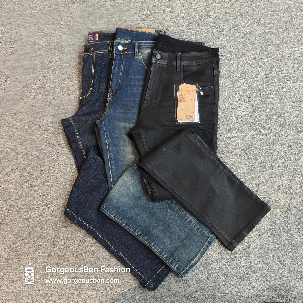 GorgeousBen American Retro Washed Jeans Men's Loose Straight Wide-Leg Streetwear Casual Trendy Denim Pants