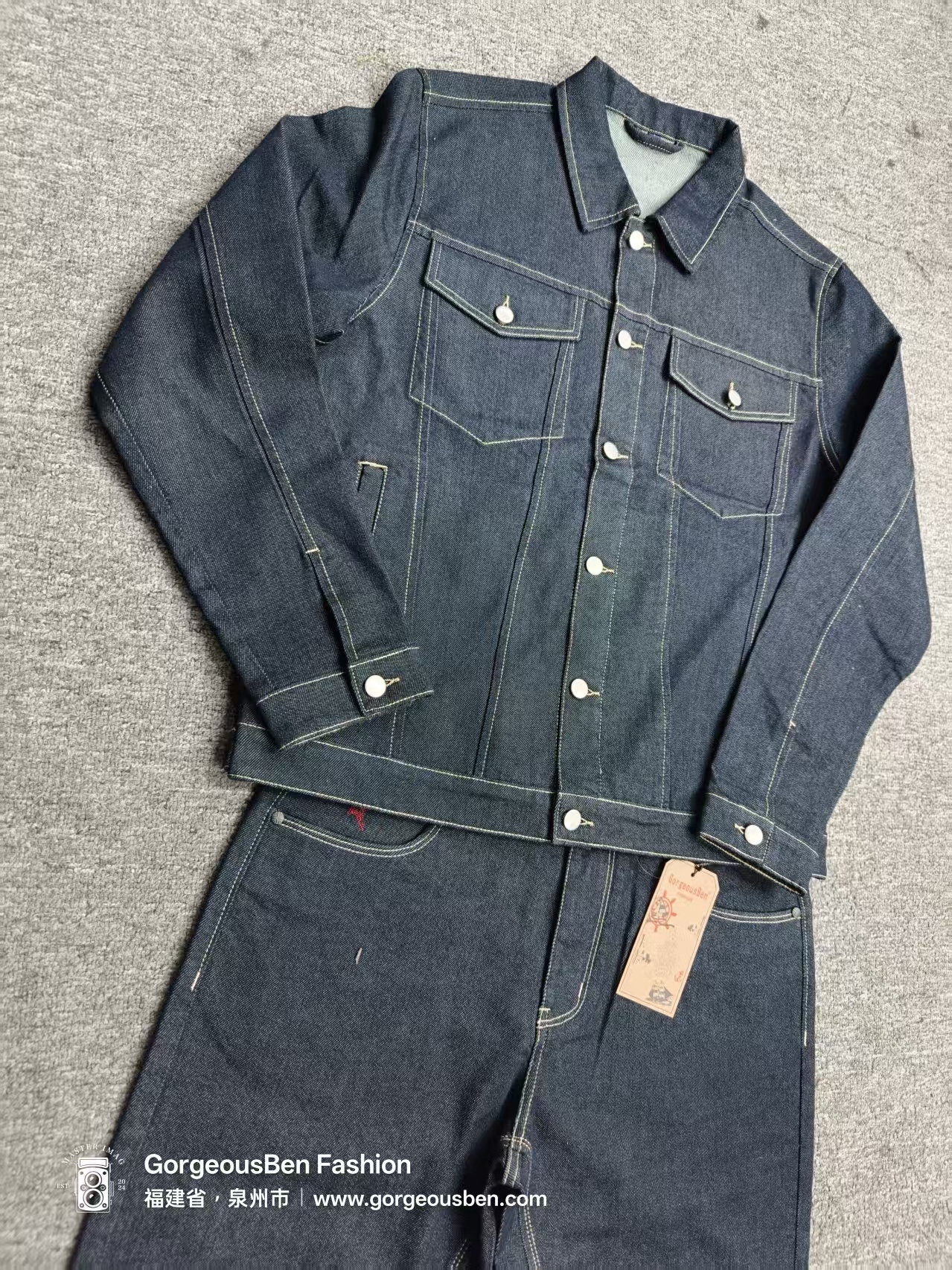 GougeousBen Mens Raw Denim Lapel Top New Arrival Spring Autumn American Retro Streetwear Casual Loose Minimalist Utility Workwear