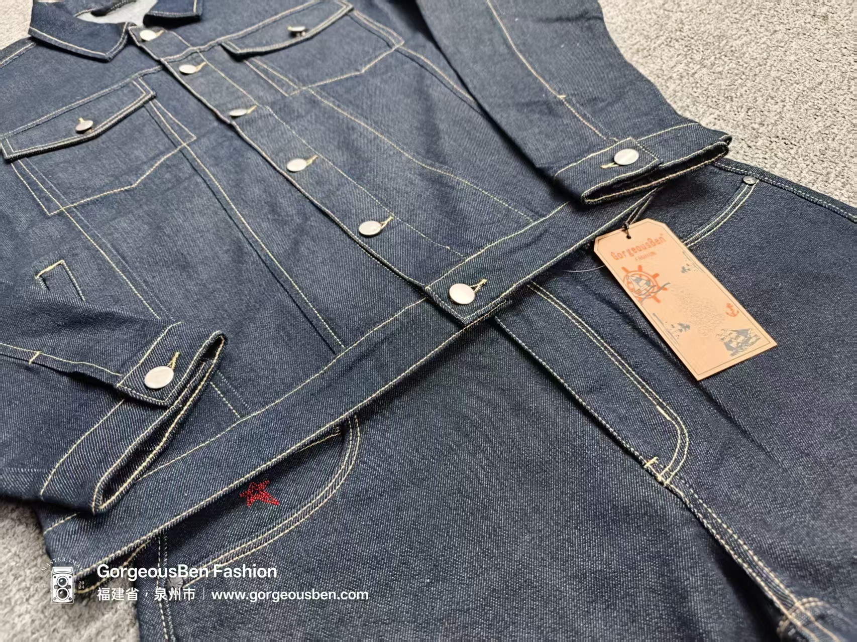 GougeousBen Mens Raw Denim Lapel Top New Arrival Spring Autumn American Retro Streetwear Casual Loose Minimalist Utility Workwear