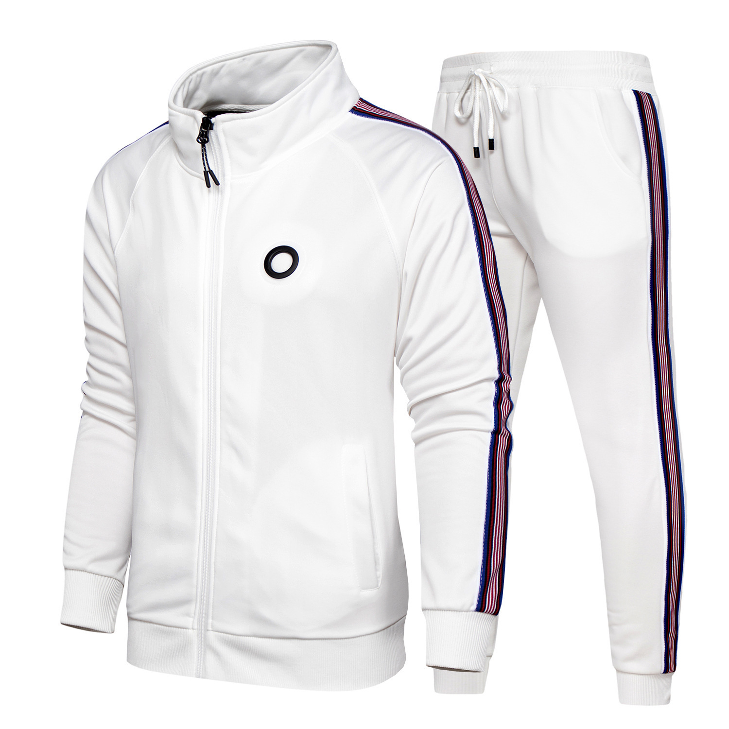 GorgeousBen 2025 New Men's 2-Piece Athletic Tracksuit Long Sleeve Zip Up Jacket & Sweatpants Color Block Printed Stripes Fashion Casual Comfortable Outfit
